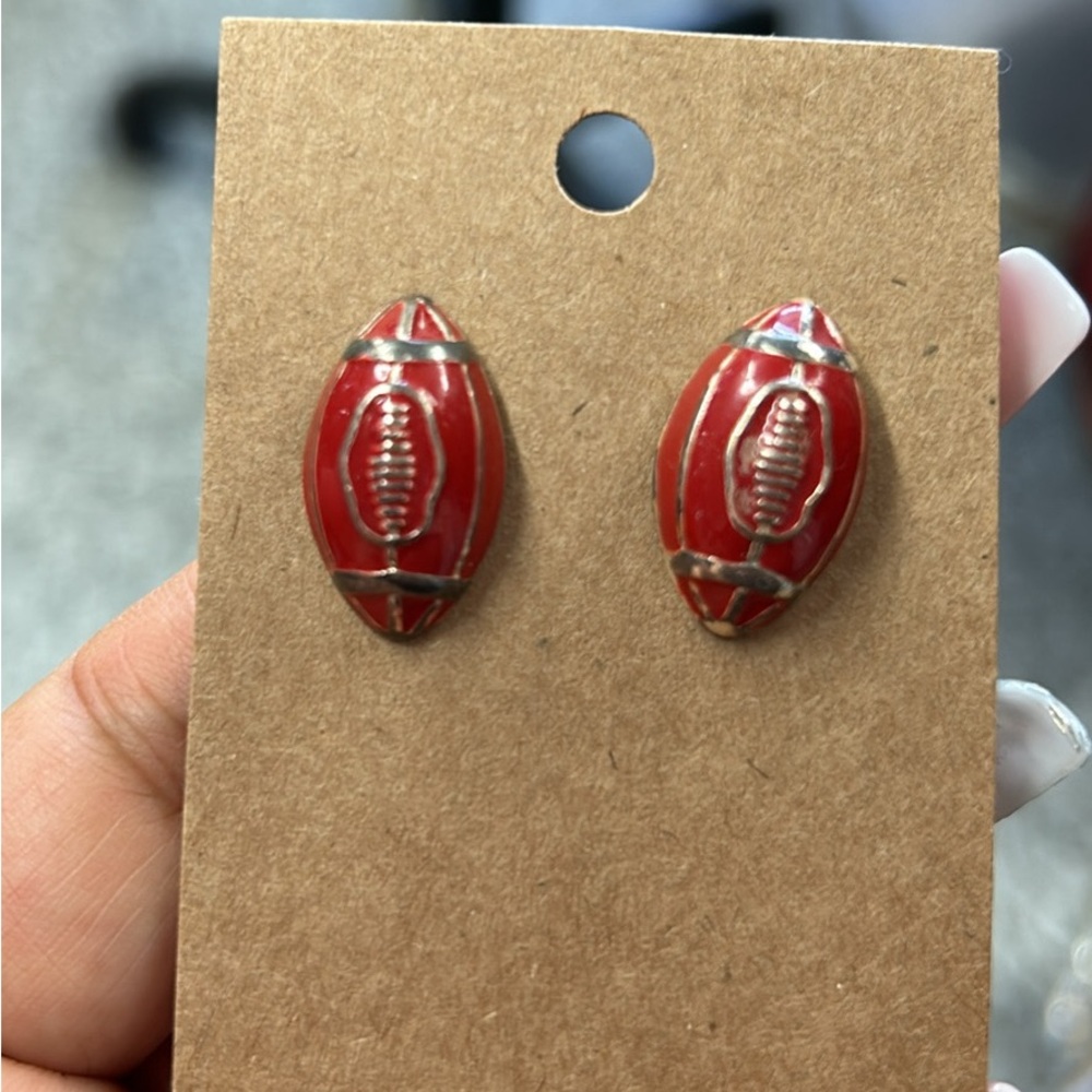 Red football earrings